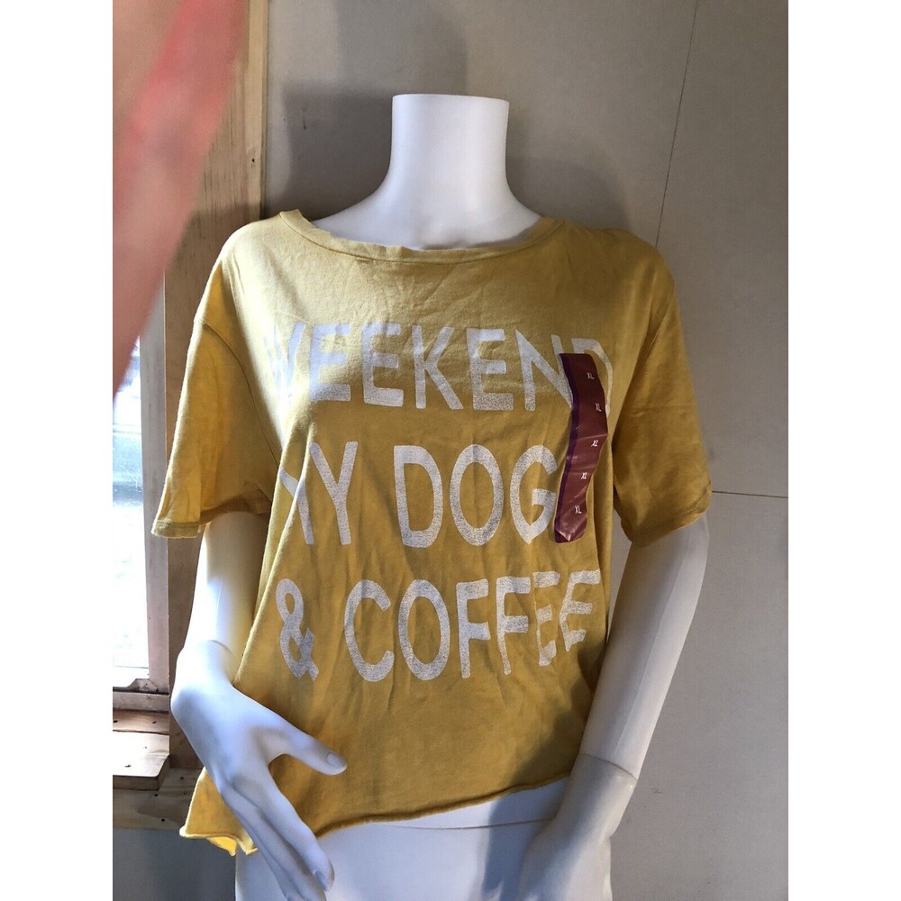 Womens Crop Top Yellow Nwt Weekend Coffee Dog Xl